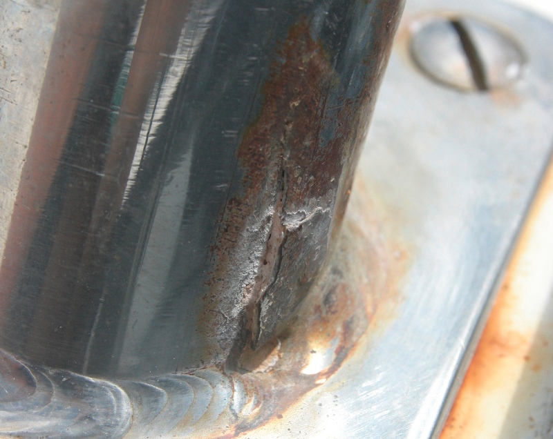 Crevice corrosion blow out on stanchion base